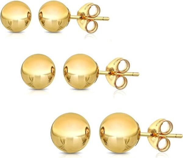 14K Solid Gold Ball Stud Earrings (3-Pair-Pack)
